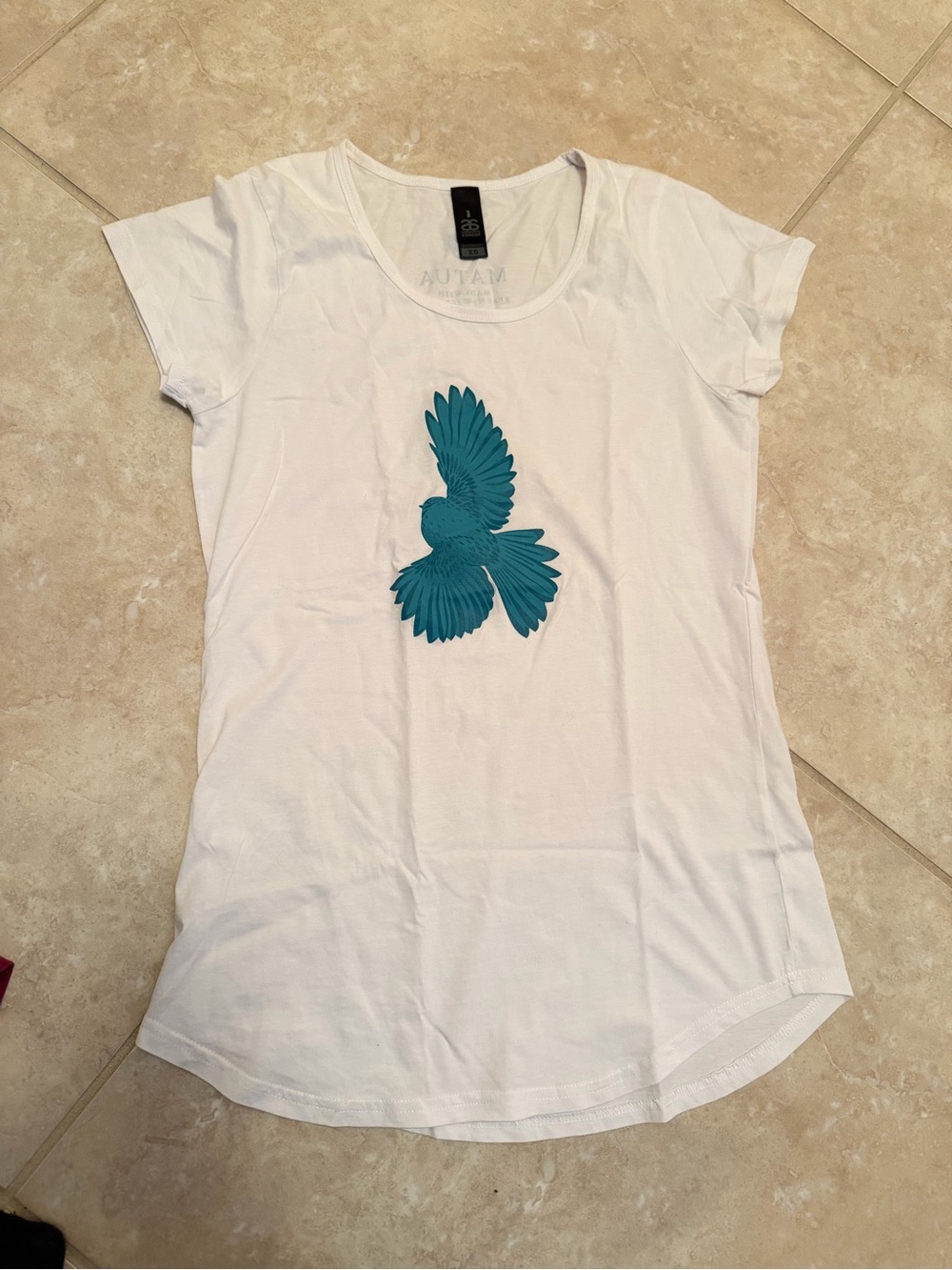 White Tee with Teal Bird Graphic - Pet Bird Collection